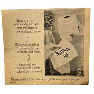 Northern Tissue Toilet Paper Vintage Print Ad 1954 Bathroom Decor